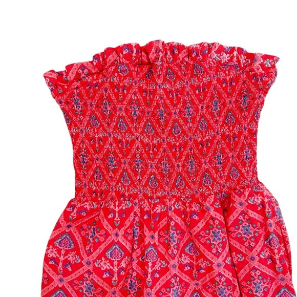 Naudic coral strapless smocked midi Dress floral front pockets metallic size xs - Picture 7 of 10